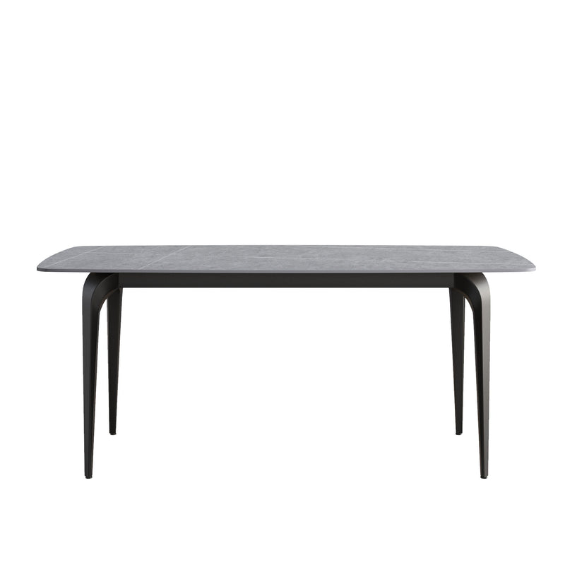 70.87" Modern Artificial Stone Curved Black Metal Leg Dining Table, Can Accommodate 6-8 People - Gray