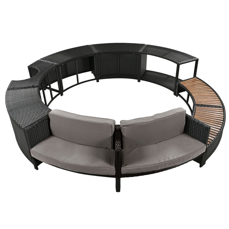 Spa Surround Spa Frame Patio Rattan Sofa Set With Storage Spaces, Mini Sofa And Comfortable Cushion For Patio, Backyard