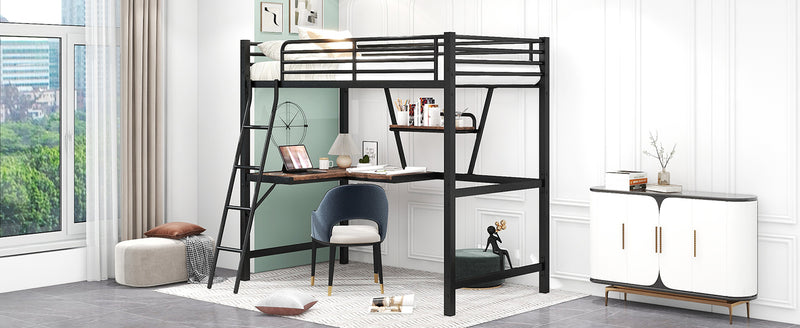 Twin Size Loft Metal&MDF Bed with Desk and Shelf, Black (Old SKU:SM001105AAB-1)