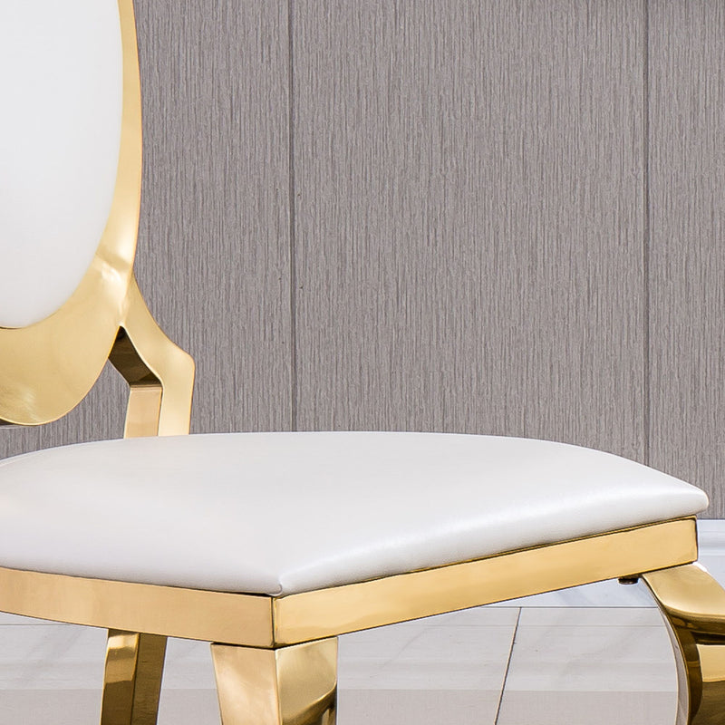 Leatherette Dining Chair With Oval Backrest (Set of 2), Stainless Steel Legs - Gold Frame