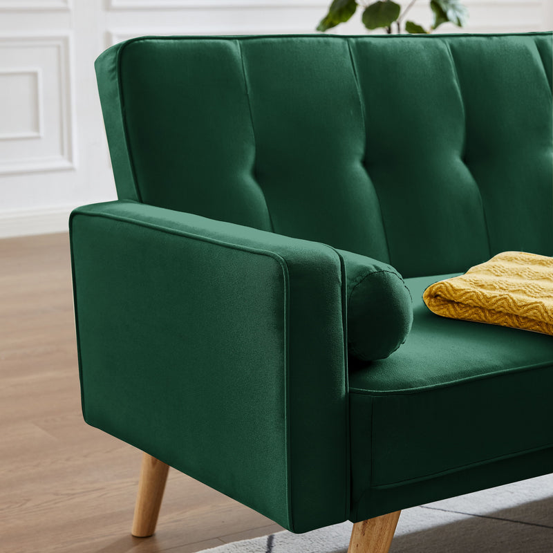 Mid-Century Chesterfield Sofa Couch, Modern Love Seats Sofa Furniture, Upholstered Button Tufted Couch With 2 Bolster Pillows For Living Room Apartment - Green