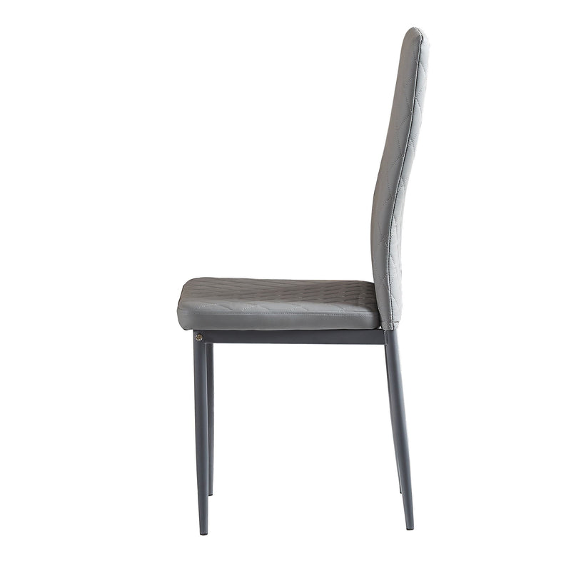 Modern Minimalist Dining Chairs, Fireproof Leather Sprayed, Metal Pipe Diamond Grid Pattern