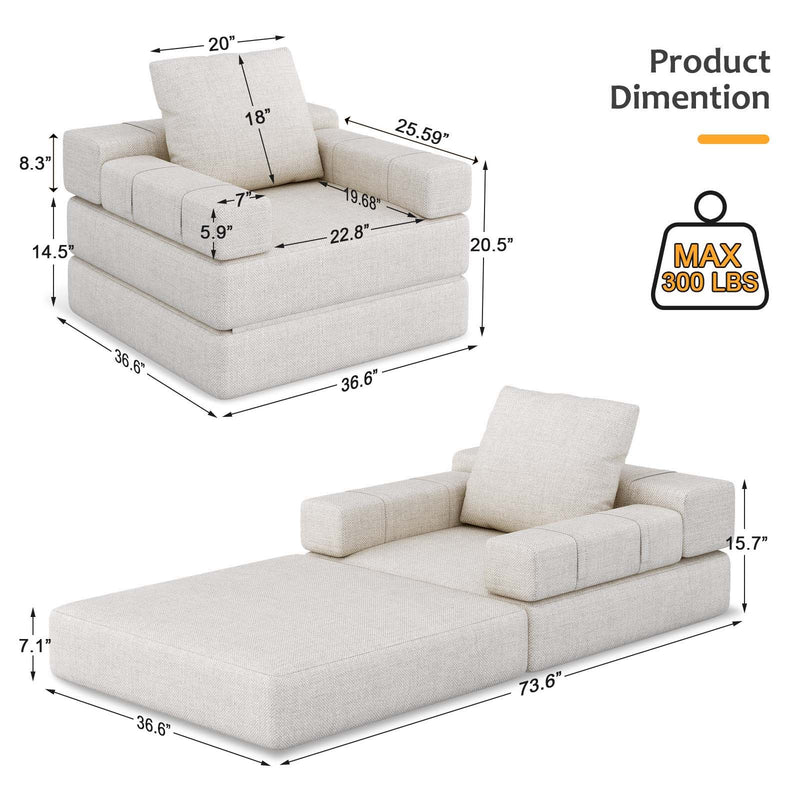 Single Sofa Chair That Converts To A Single Sofa Bed For Living Room, Guest Room, Playroom