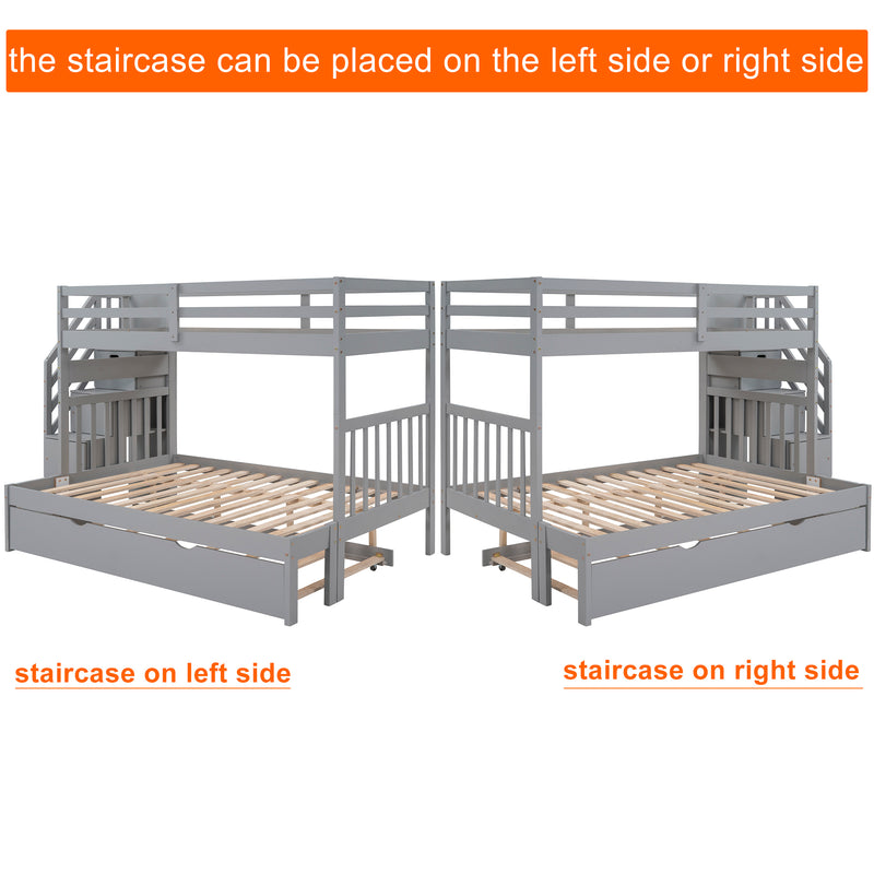 Twin over Twin/Full Bunk Bed with Twin Size Trundle (Gray)(OLD SKU :LP000025AAE)