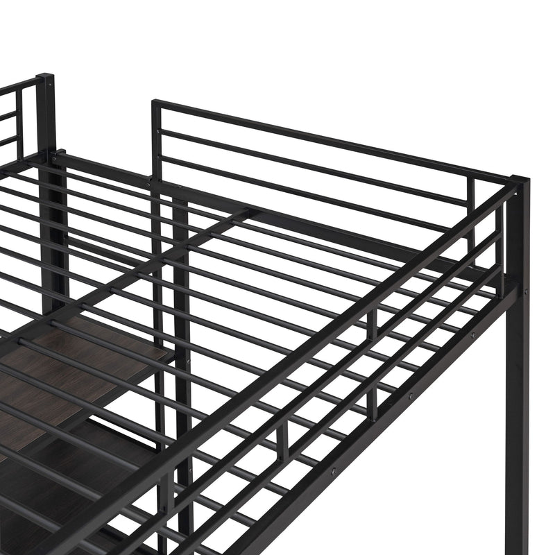 Full Size Loft Bed With Desk And Whiteboard, Metal Loft Bed With 3 Shelves And Ladder - Black