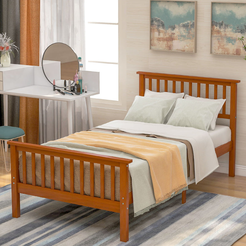 Twin Platform Bed With Headboard And Footboard - Oak