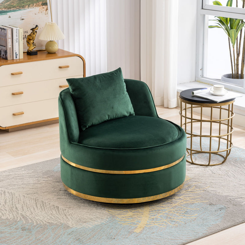 360° Swivel Accent Chair Velvet Modern Upholstered Barrel Chair Over-Sized Soft Chair With Seat Cushion For Living Room