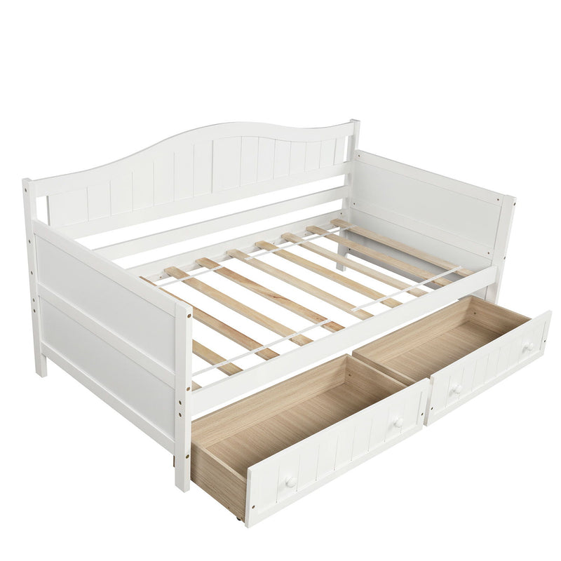 Twin Wooden Daybed With 2 Drawers, Sofa Bed For Bedroom Living Room, No Box Spring Needed - White