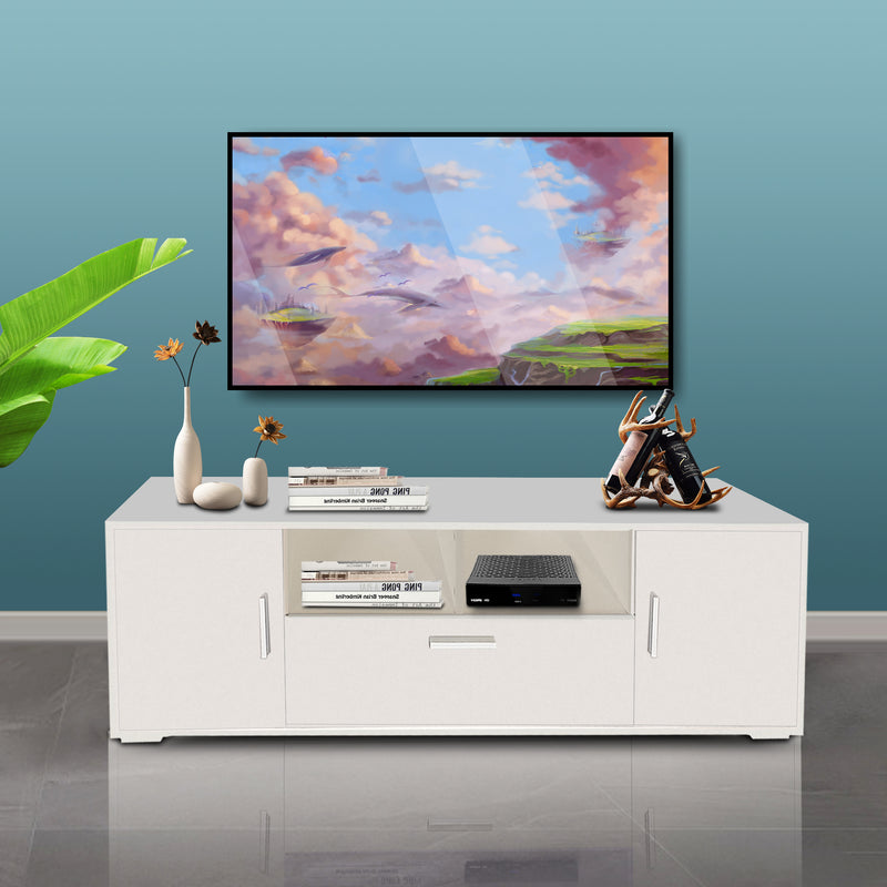 QuickassembleFashionTVstand,TVCabinet,entertainment center TV station,TVconsole,console with LED light belt, light belt can be remote control,with cabinets,open cells,for the living room,bedroom,white