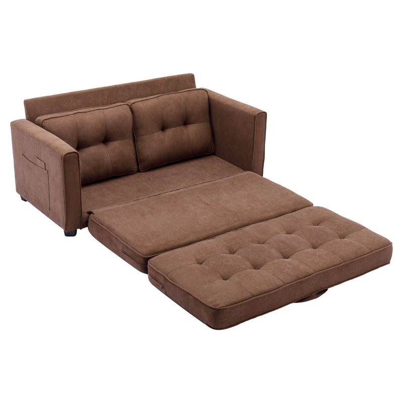 Loveseat Sofa With Pull-Out Bed Modern Upholstered Couch With Side Pocket For Living Room Office