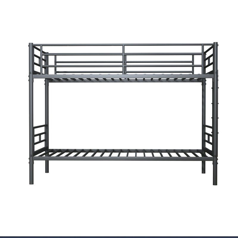 Black Twin over Twin Metal Bunk Bed with Removable Ladder, Comfortable Rungs, Easy to assemble