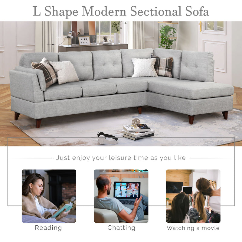 Modern Linen Fabric Sofa, L-Shape Couch With Chaise Lounge, Sectional Sofa With One Lumbar Pad