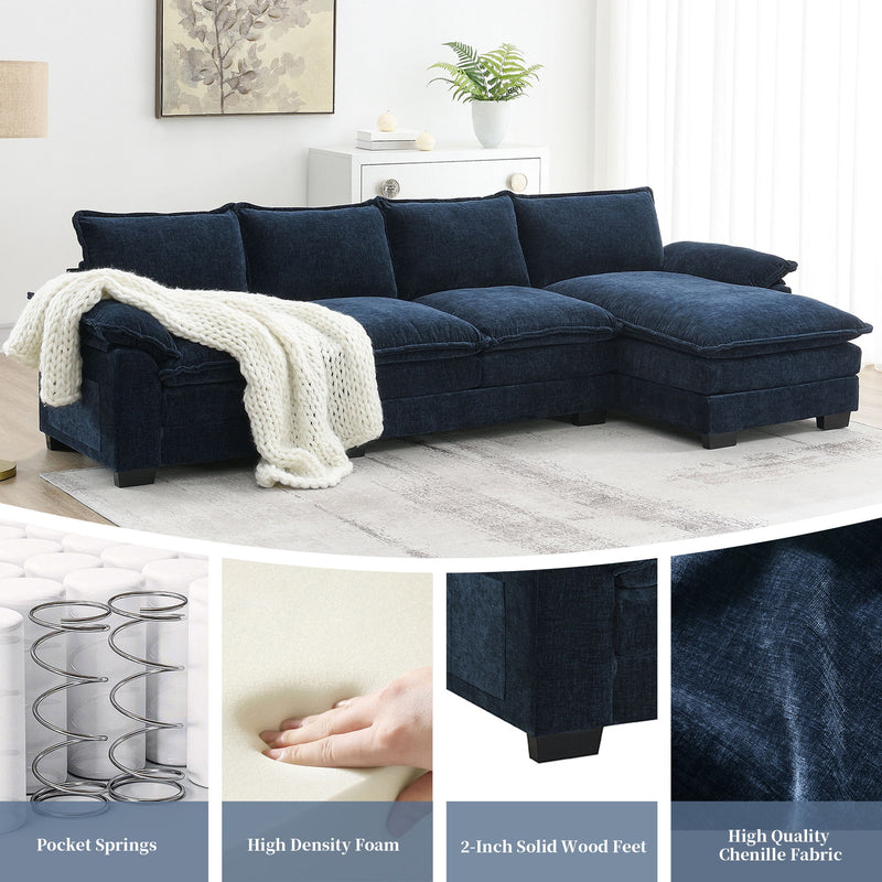 Modern L Shaped Chenille Cloud Sofa With Double Seat Cushions, 5 Seat Upholstered Indoor Furniture, Sleeper Sofa Couch With Chaise Lounge For Living Room, Apartment