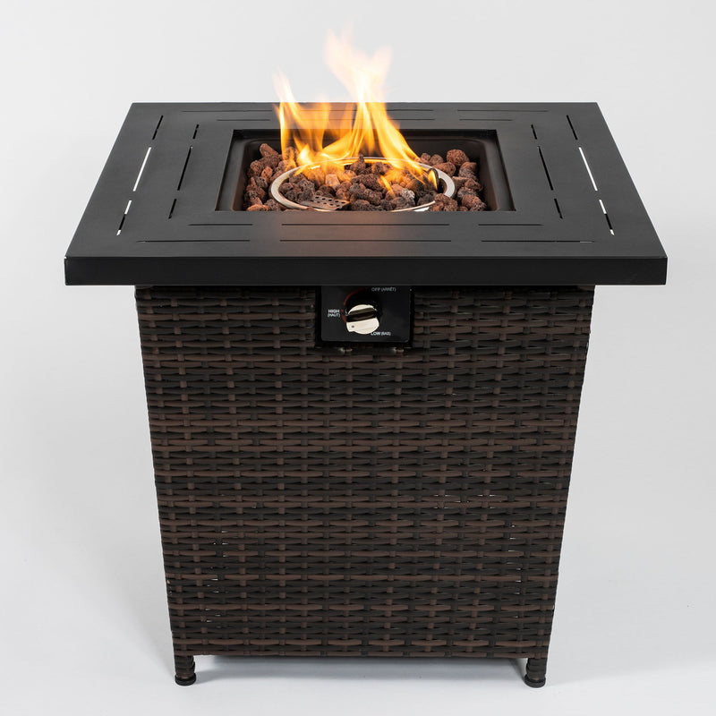 28" Wicker Square Fire Pit Table - Black Brown