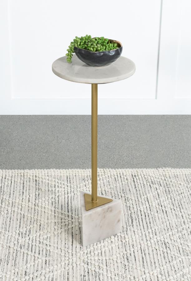 Fulcher - Round Marble Top Accent Side Table - White And Gold