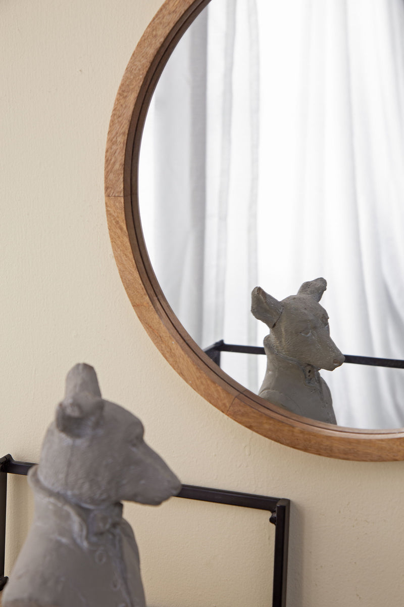 Circle Wall Mirror With Wooden Frame And Walnut Finish, Wall Mirror For Living Room Dining Room