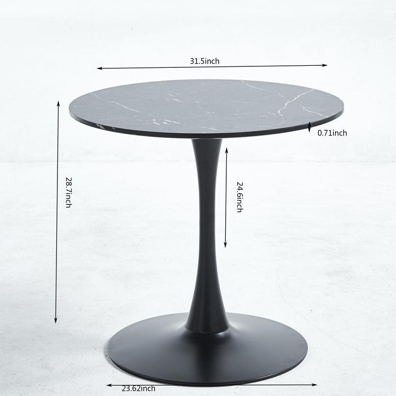 Tulip Special Dining Table, Black Marble Color Top, MDF Dining Table - Black