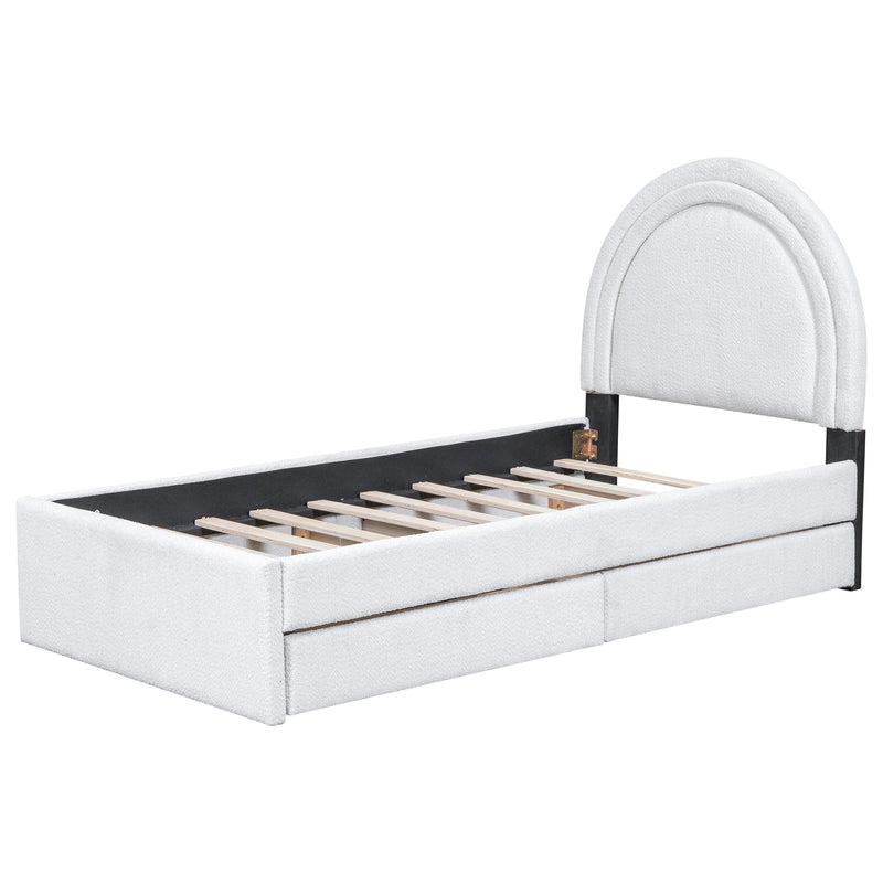 Teddy Upholstered Platform Bed With Four drawers, Twin, White