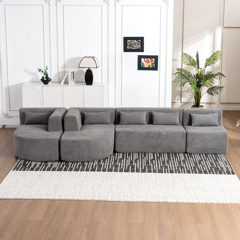 Upholstered Sofa Free Combined Sofa Couch With Two Chaise Lounge And Five Back Pillows For Living Room - Light Gray