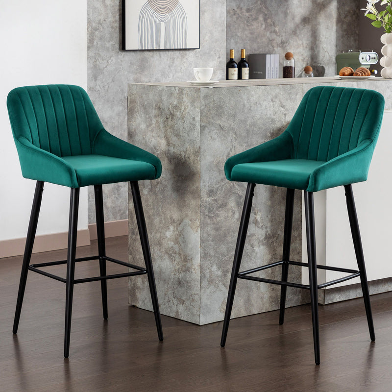 Elegant Lifestyle Modern Bar Stools, Velvet Upholstered Barstools With Back (Set of 2) Bar Chairs For Kitchen Living Room