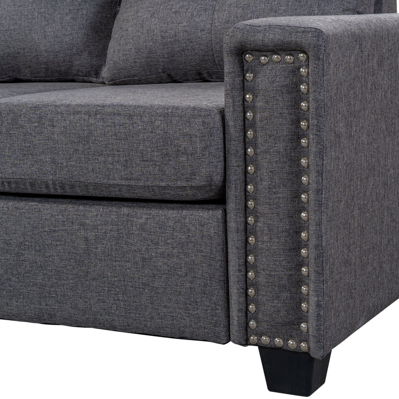 Reversible Sectional Sofa Space Saving With Storage Ottoman Rivet Ornament L-Shape Couch For Large Space Dorm Apartment