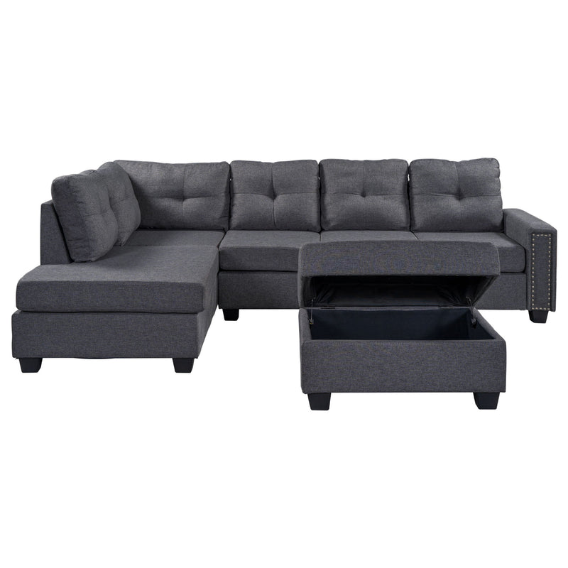 Reversible Sectional Sofa Space Saving With Storage Ottoman Rivet Ornament L-Shape Couch For Large Space Dorm Apartment