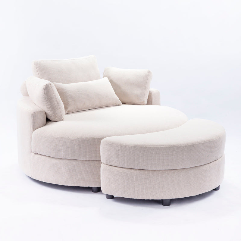 Large Round Chair With Storage Linen Fabric For Living Room Hotel With Cushions