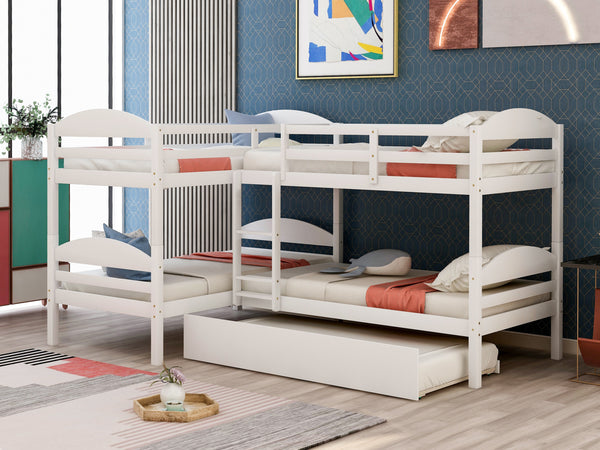 Twin L-Shaped Bunk bed with Trundle-White{OLD SKU:LP000024AAK}