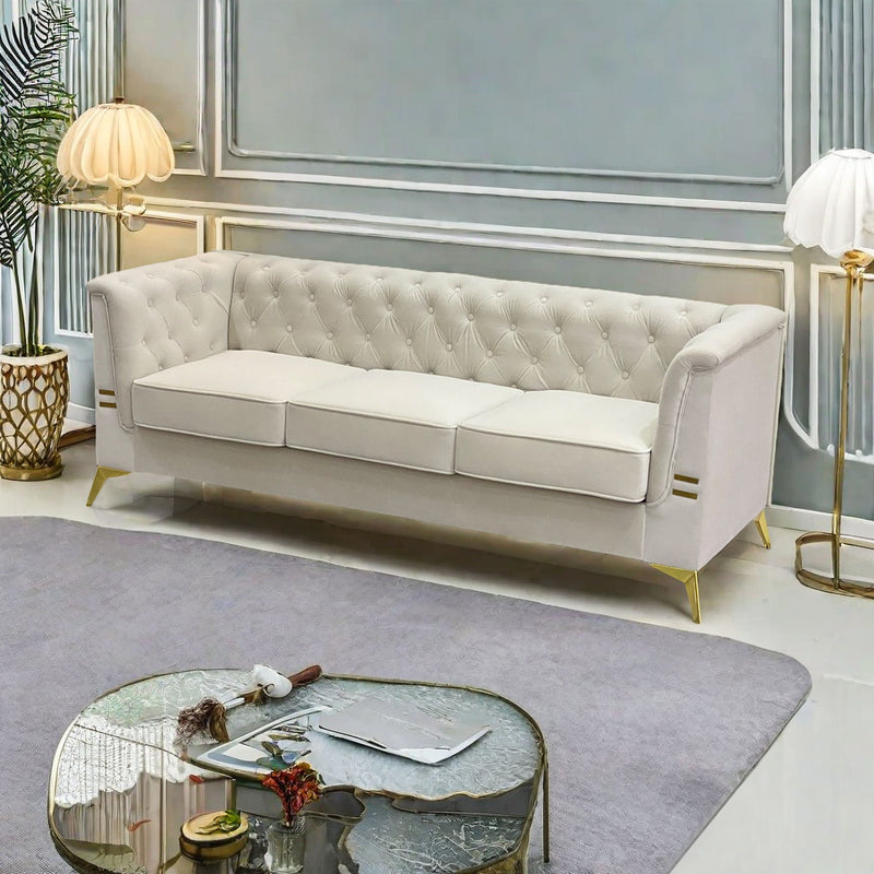 Luxurious Velvet Sofa With Gold Legs, Modern Chesterfield Design, Tufted Upholstery, 3 Seat Couch For Living Room And Office