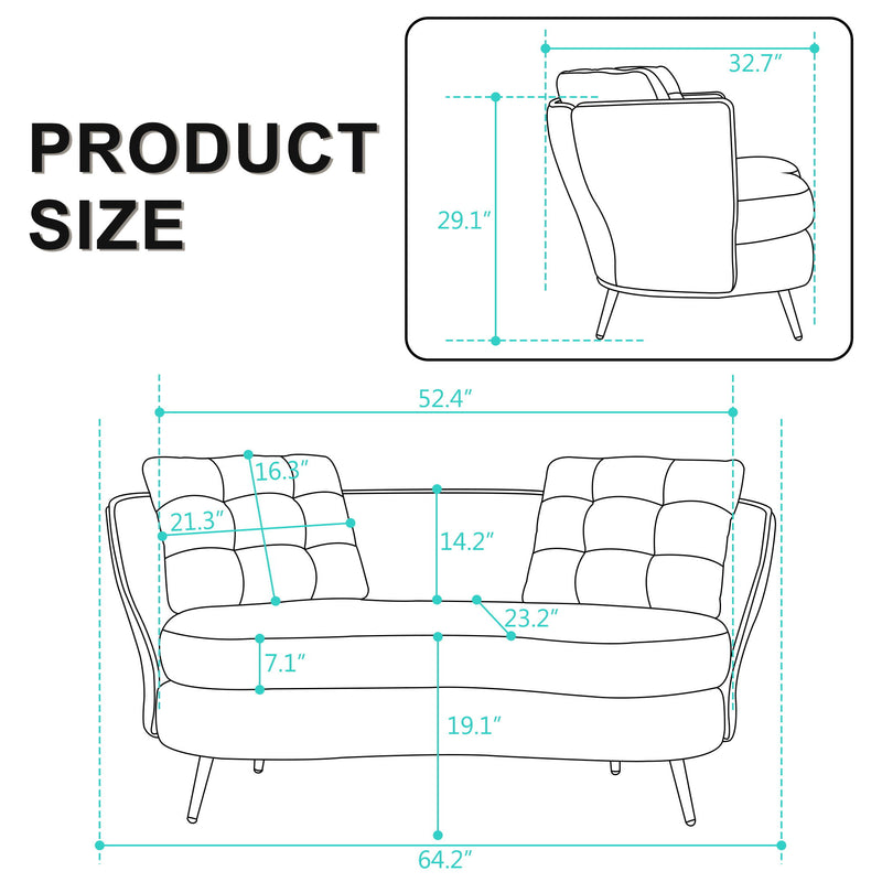 Polyester Fiber Loveseat Sofa Upholstered Couch With Golden Metal Legs Club Two-Seat Sofa For Living Reading Room Bedroom Apartment Small Space Dorm