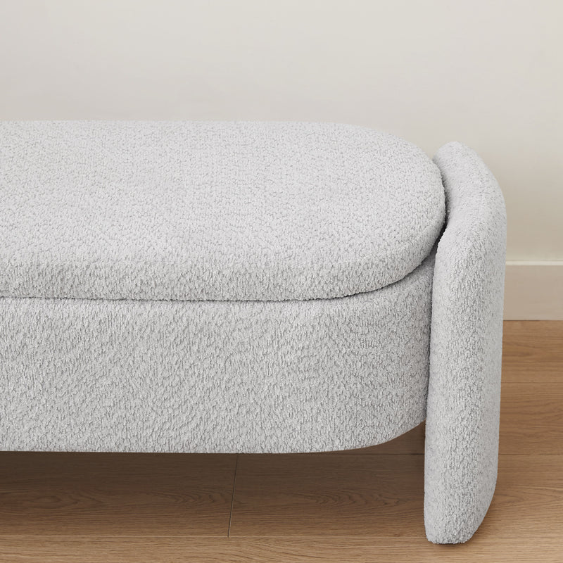 Ottoman Oval Storage Bench, 3D Lamb Fleece Bench With Large Storage Space For The Living Room, Entryway And Bedroom