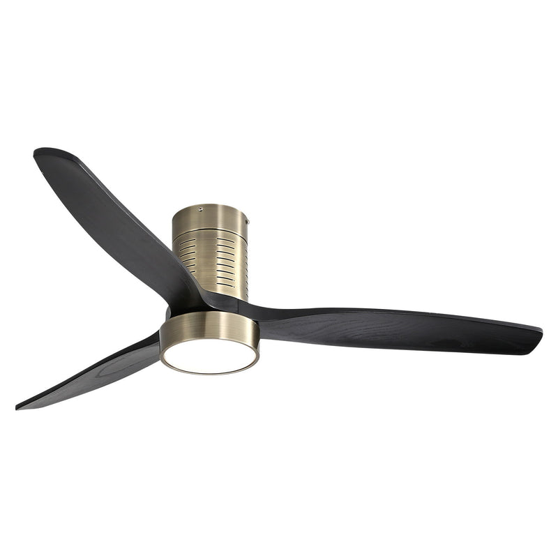 Indoor Flush Mount Ceiling Fan With 3 Solid Wood Blades Remote Control Reversible Dc Motor With LED Light - Bronze