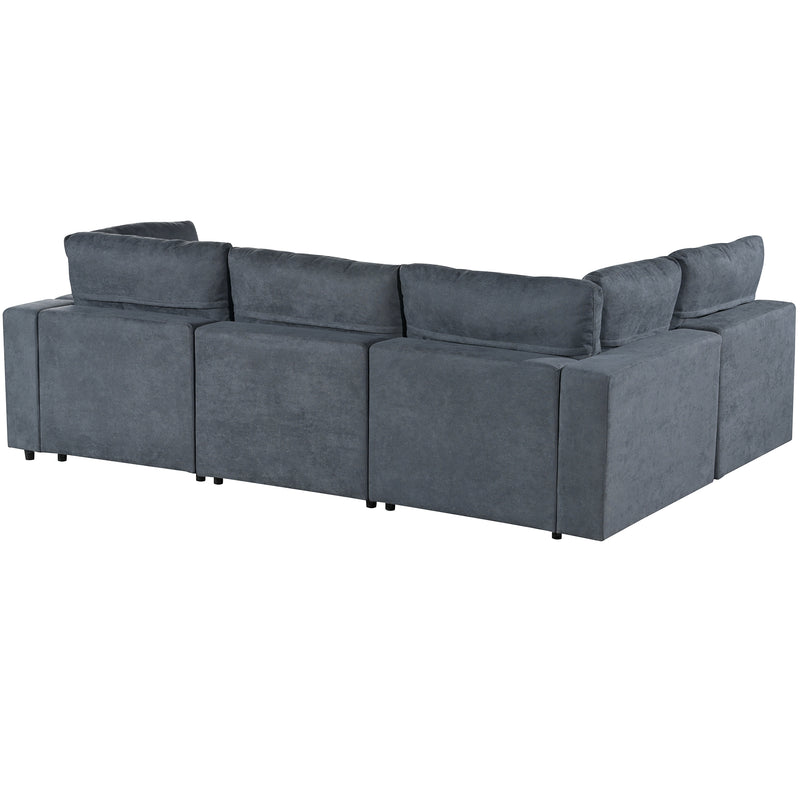 U-style Upholstered Modular Sofa with USB Charge Ports,Wireless Charging and Built-in Bluetooth Speaker in Arm,Sectional sofa for Living Room Apartment(4-Seater)