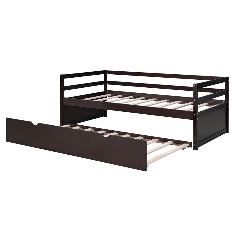 Twin Size Wood Daybed with Twin Size Trundle, Espresso