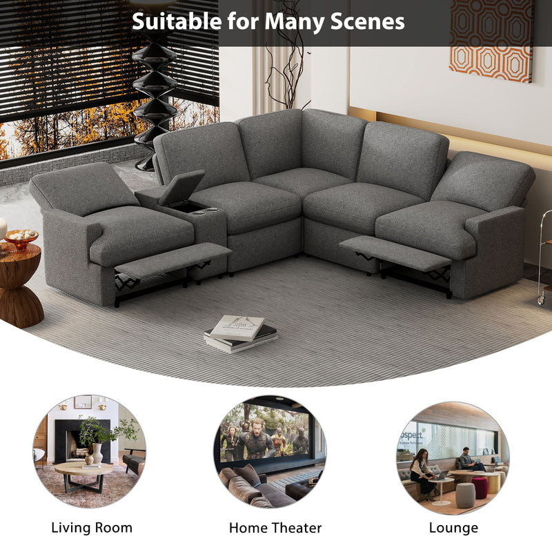 Power Recliner Corner Sofa Home Theater Reclining Sofa Sectional Couches With Storage Box, Cup Holders, USB Ports And Power Socket For Living Room