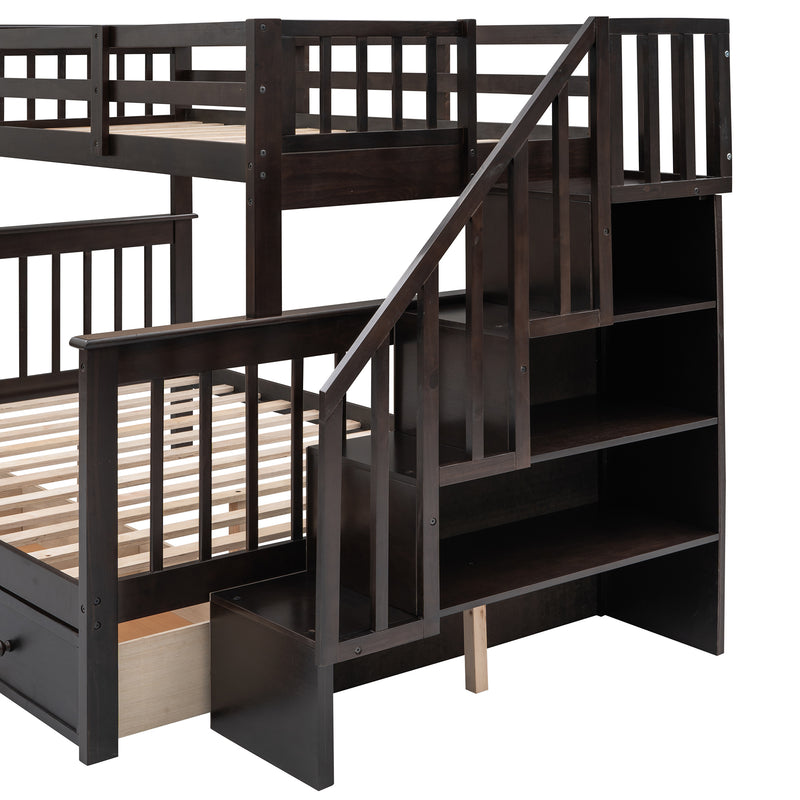 Stairway Twin-Over-Full Bunk Bed with Drawer, Storage and Guard Rail for Bedroom, Dorm, for Adults, Espresso color( old sku: LP000219AAP )