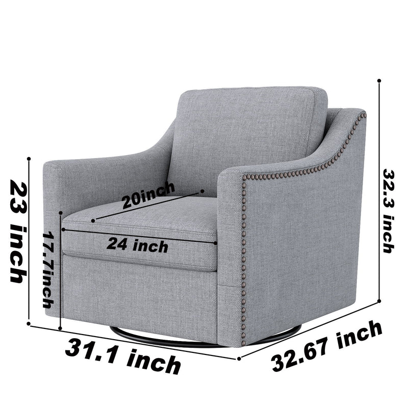 360 Degree Swivel Armchair Cotton Linen Skin-Friendly Fabric Ergonomic Design Brass Nail Decorative Armchair Living Room Chairs Bedroom Chairs Living Room Chairs Black Legs Suitable For Indoor Homes