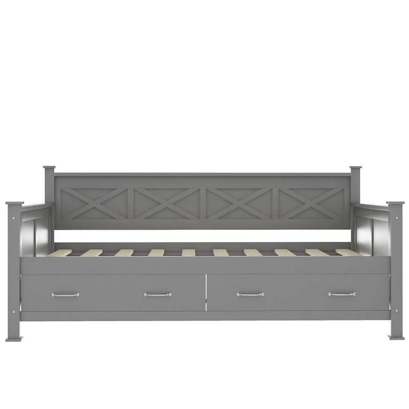 Twin Size Daybed with 2 Large Drawers, X-shaped Frame, Modern and Rustic Casual Style Daybed, Gray