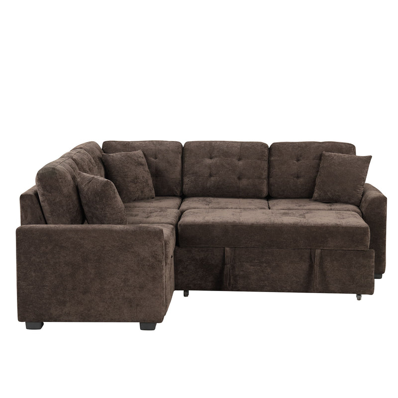 L-Shape Sofa Bed Pull-Out Sleeper Sofa With Wheels, USB Ports, Power Sockets For Living Room