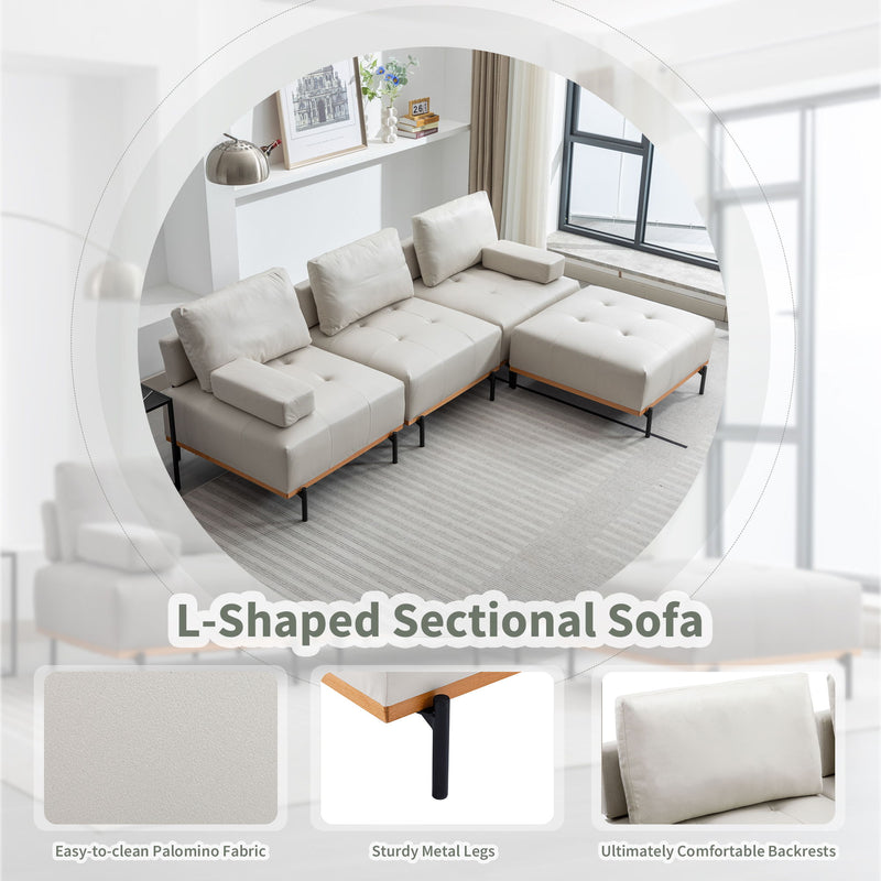 L-Shape Sectional Sofa 3 Seater Couches With A Removable Ottoman, Comfortable For Living Room