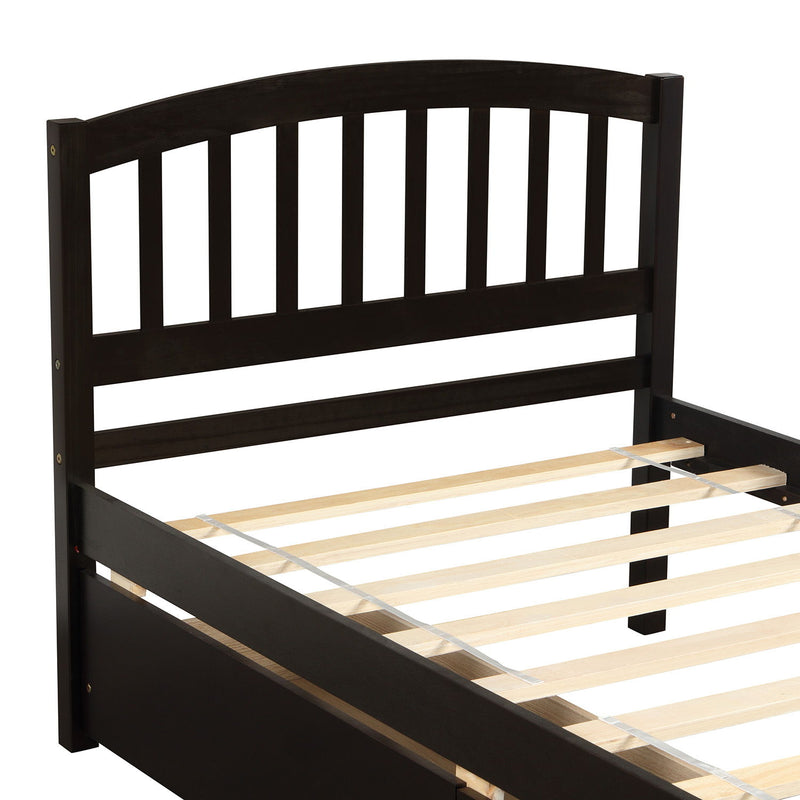 Twin Platform Storage Bed Wood Bed Frame With Two Drawers And Headboard - Espresso