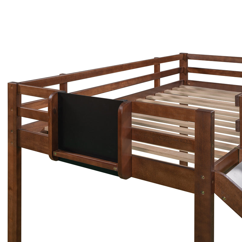 Twin size Loft Bed Wood Bed with Slide, Stair and Chalkboard,Walnut(OLD SKU :WF282115AAL)