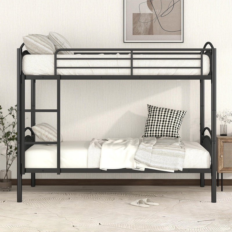 Twin Over Twin Metal Bunk Bed,Divided into Two Beds(Black){OLD SKU:MF280424AAB}