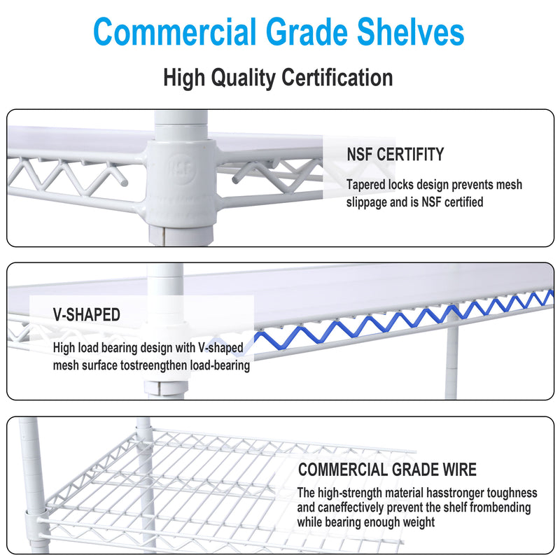 7 Tier Metal Shelf Wire Shelving Unit, 2450Lbs Heavy Duty Adjustable Storage Rack With Wheels & Shelf Liners For Closet Kitchen Garage Basement Commercial Shelving