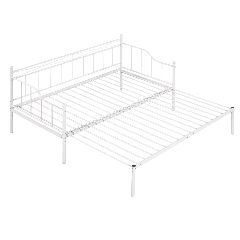 Twin Size Metal Daybed with Trundle, Daybed with Slat No Box required White