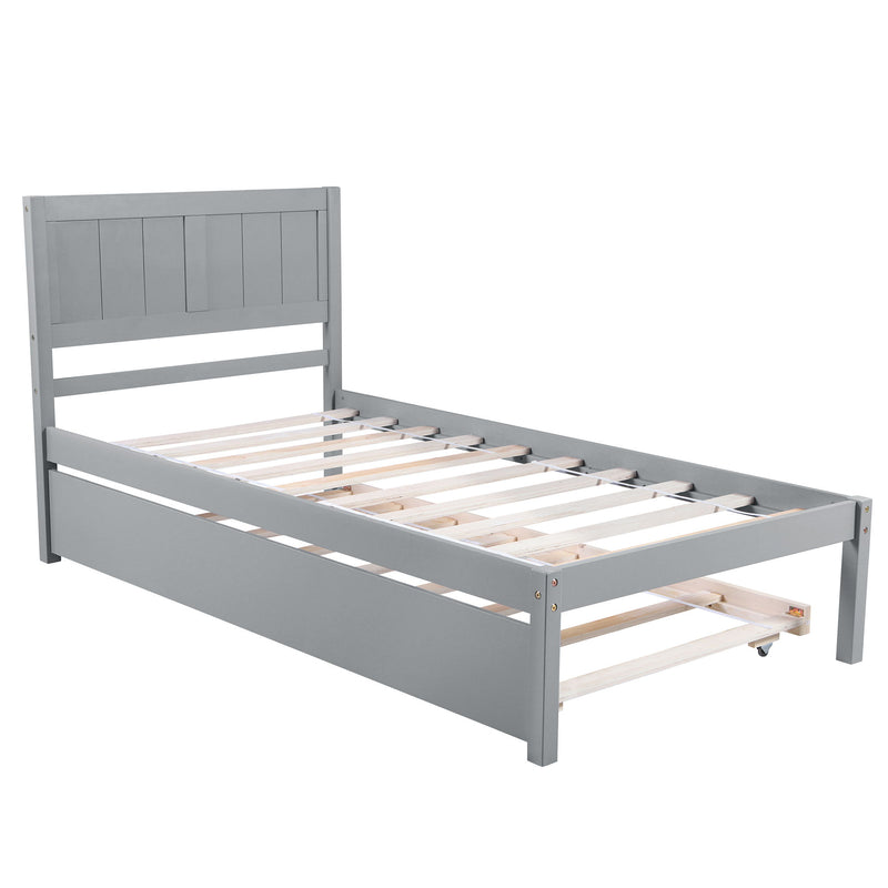 Twin Size Platform Bed With Trundle - Gray