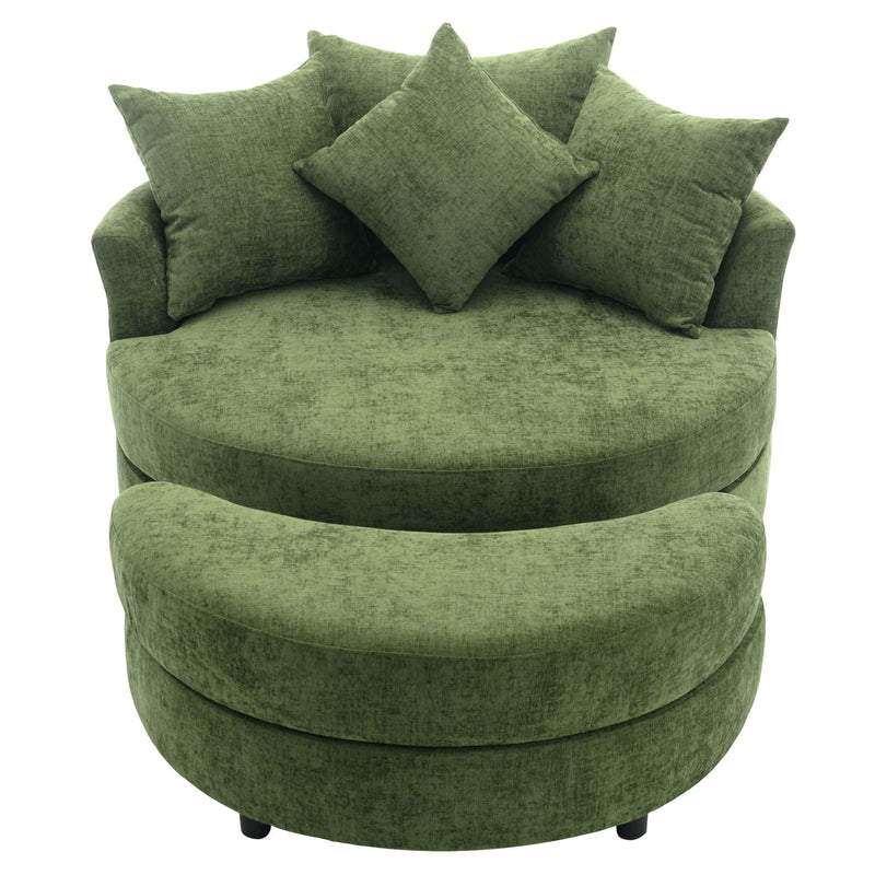 360° Swivel Accent Barrel Chair With Storage Ottoman & 4 Pillows, Modern Chenille Leisure Chair Round Accent For Living Room