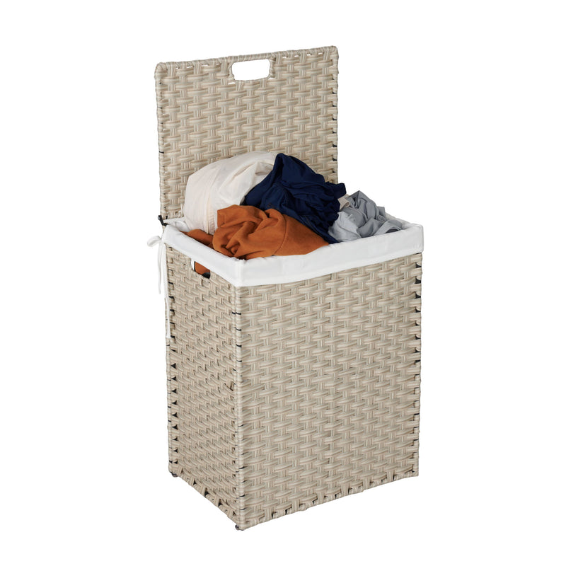 Laundry Hamper With Lid PE Rattan Powder Coating Frame Clothes Hampers With 2 Removable Bags