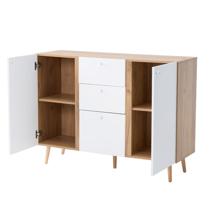 Sideboard Buffet Cabinet With 3 Drawers & 2 Doors, Buffet Cabinet With Adjustable Shelves For For Living Room Dining Room Hallway, Kitchen - White