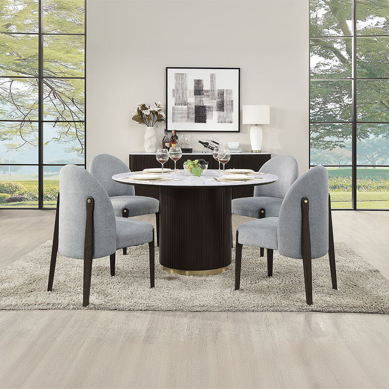 Clayten - Round Dining Table With Marble - White Natural Marble Top & Espreeso Finish